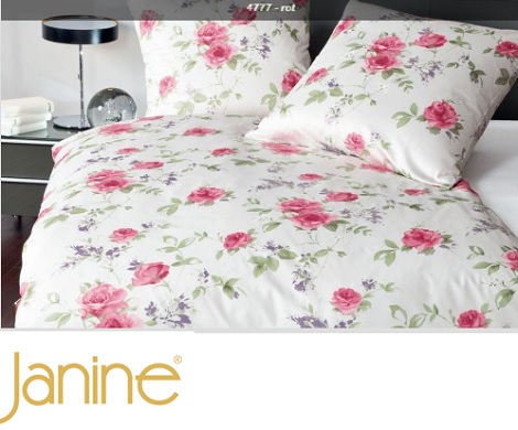 Janine Messina 4777-01 overtrek satijn,bloem,rood,wit,groen,hulsta,bed,Metis,hoogglans:wit